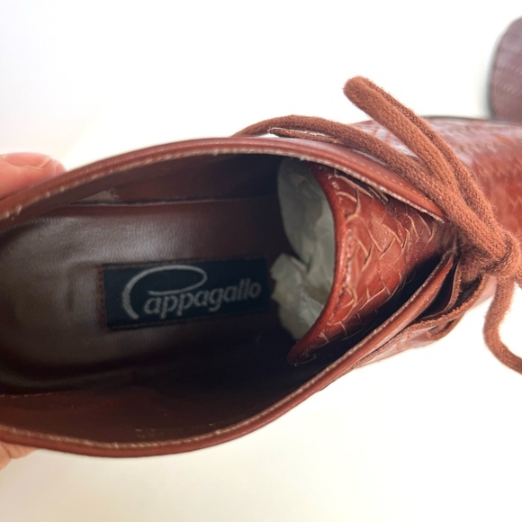 Vintage 90's Cognac Brown Woven Leather Ankle Boots Booties Pappagallo Size 8.5 - Picture 9 of 15